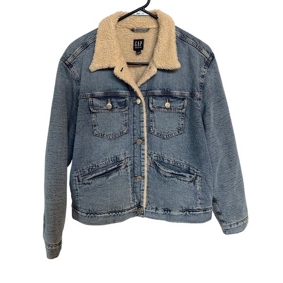 Gap Denim Sherpa Jean Jacket Light Wash Lined Ranch Heavy Coat Barn XL - Picture 1 of 10